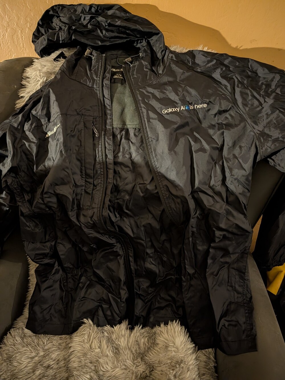 Eddie Bauer Black Hooded Raincoat with Subtle Logo